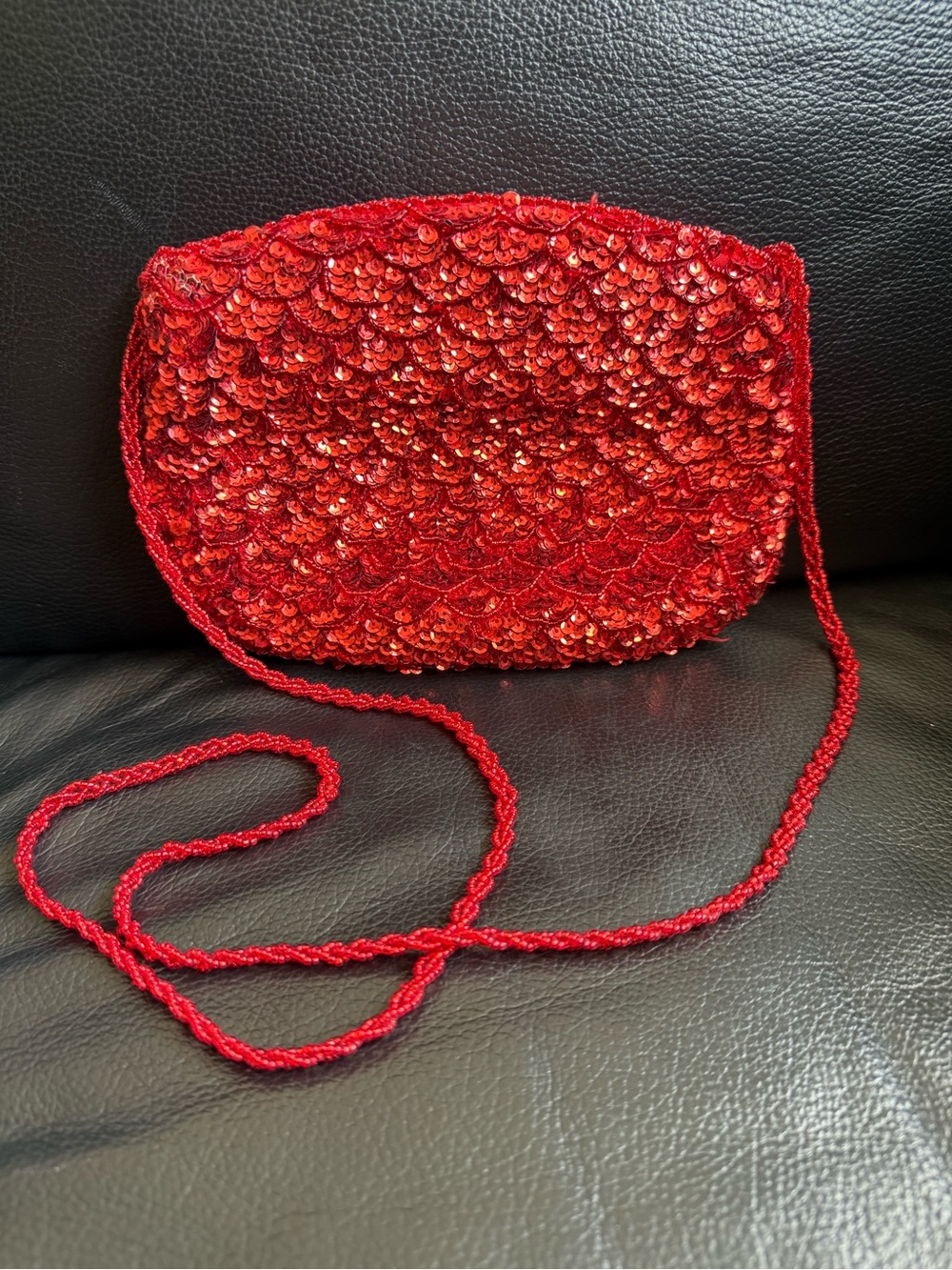 Vintage 80s/90s Carla Marchi Red Sequin Beaded Evening Bag Crossbody Purse